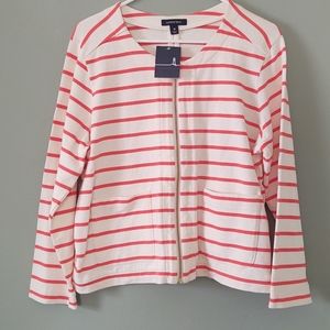 NWT LANDS END Ivory Melon Striped Front Zip Jersey Jacket Plus Size 16